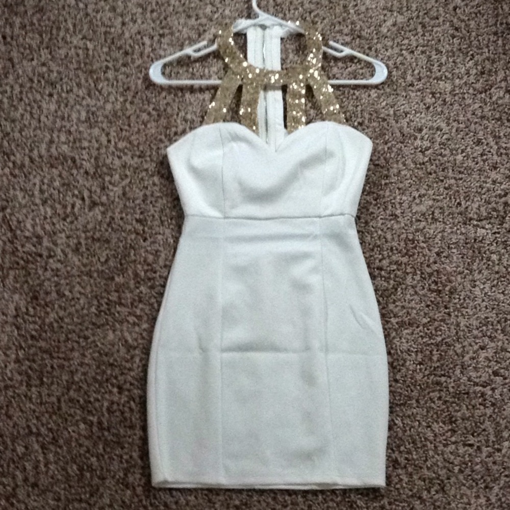 TOBI White & Gold Mini Cutout Dress - Size S